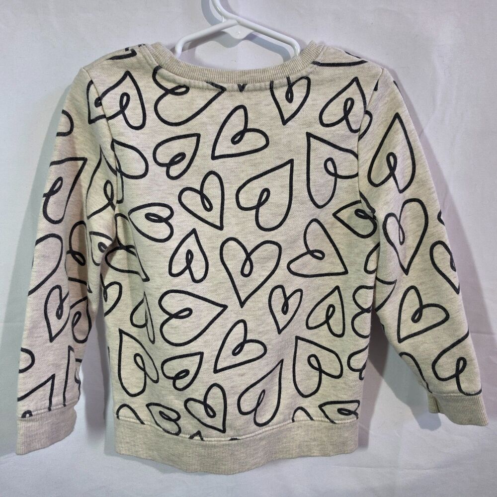 Cat & Jack Toddler Fleece Sweatshirt Oatmeal Heather Black Hearts Pullover 4T